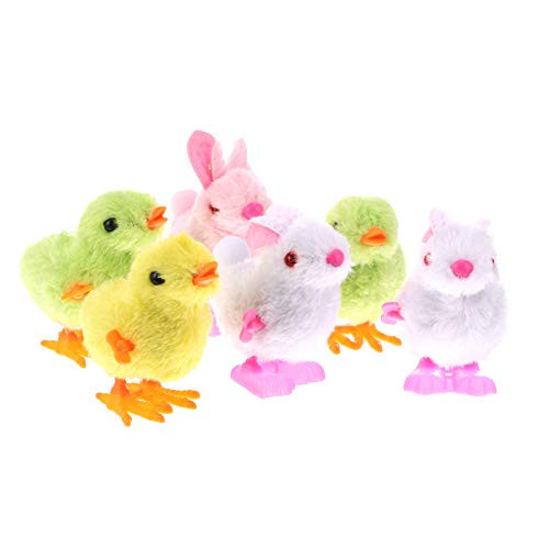 NUOBESTY 6pcs Easter Chick Wind Up Toys Jumping Chicken Bunny Rabbit Plush Chicks Clockwork Toys Novelty Toys for Kids Party Favors Easter Egg Hunt Birthday Goody Bag Fillers