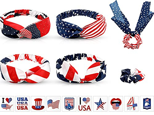 4th of July Headband American Flag Bowknot Hair Band Turban Patriotic Bandana Headband USA Temporary Tattoos Red White and Blue Hair Accessories for Women Memorial Day, Veterans Day, Independence Day 4th of July Headband American Flag Bowknot Hair Band Turban Patriotic Bandana Headband USA Temporary Tattoos Red White and Blue Hair Accessories for Women Memorial Day, Veterans Day, Independence Day