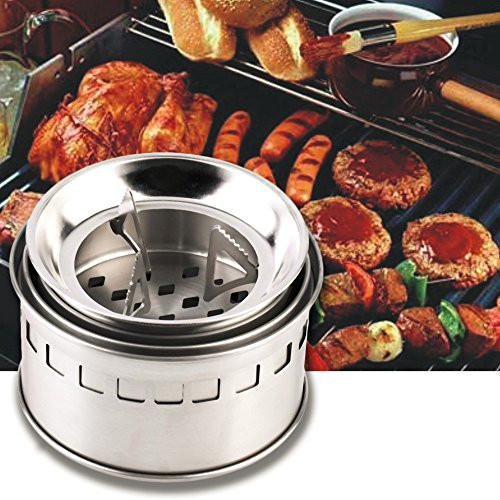 Finlon Camping Stove Stainless Steel Backpacking Stove Potable Wood Burning Stoves Picnic BBQ Camp Hiking