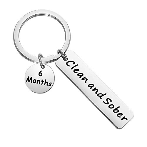 MAOFAED Sobriety Anniversary Keychain Sobriety Gift AA NA Recovery Jewelry Clean and Sober Encouragement Gift -Clean Sober 6months-