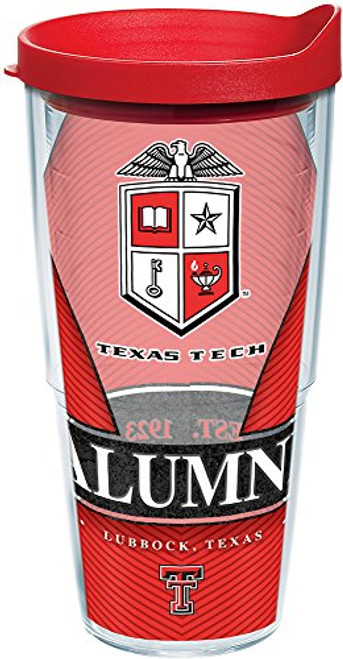 Tervis 1223699 Texas Tech Red Raiders Alumni Tumbler with Wrap and Red Lid 24oz, Clear