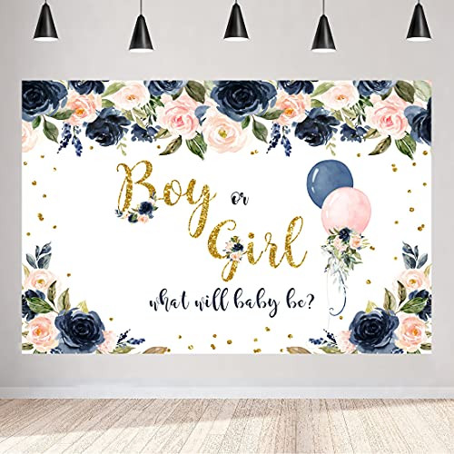 Aperturee 5x3ft Boy or Girl Gender Reveal Backdrop Pink or Blue He or She What Will Baby Be Floral Gold Dots Photography Background Party Decorations Supplies Favors Banner Cake Table Photo Booth Aperturee 5x3ft Boy or Girl Gender Reveal Backdrop Pink or Blue He or She What Will Baby Be Floral Gold Dots Photography Background Party Decorations Supplies Favors Banner Cake Table Photo Booth