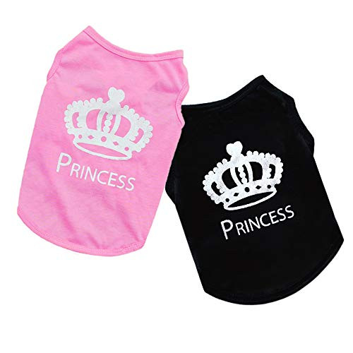 Sebaoyu Set of 2 Dog Clothes for Small Dogs Girl Boy Summer Dog Shirt Costume Soft Puppy Clothing Pet Vest Crown Pattern Apparel Cat Outfits for Doggie -Pink/Black, X-Small/2.2-3.3 lbs-