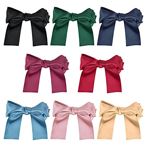 AUEAR, 8 Pack Large Silky Barrettes Hair Bow Clips Huge Solid Stain Ribbon Hair Clip Big Soft Bow Hair Pin for Girls Women