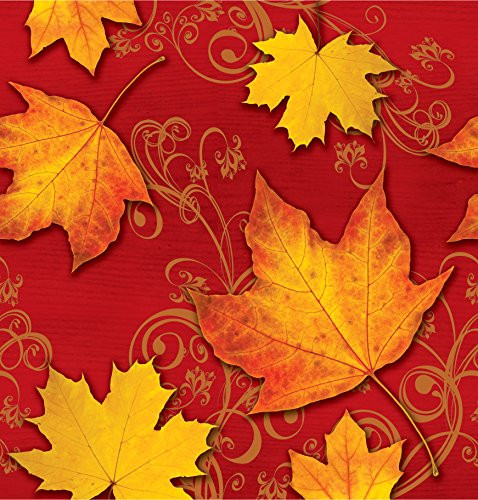 Creative Converting Plastic Banquet Table Cover in Solid Border Print, Autumn Gust, Brick/Yellow/Orange