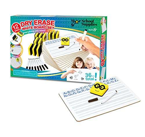 Lined Dry Erase boards | 12 Whiteboard Class Set | With Dry Erase Lapboard Markers , Erasers | Perfect board For Kids, Students, Teachers in The Classroom, Home or Office