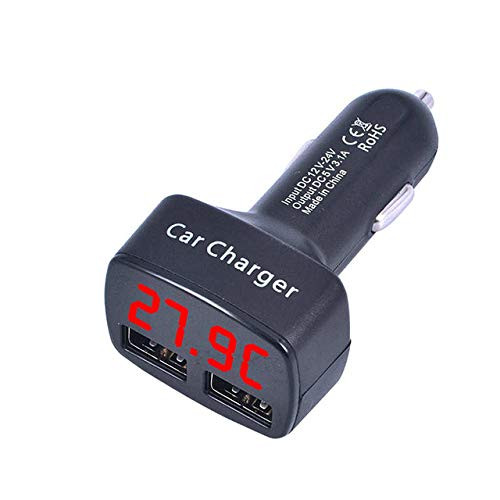 Davitu Cables, Adapters  and  Sockets - Original Car Charger Fast Charger 4 in 1 LED display car adapter Voltage/temperature/Current Meter Tester 12V 3.1A - -Color Name: Red-