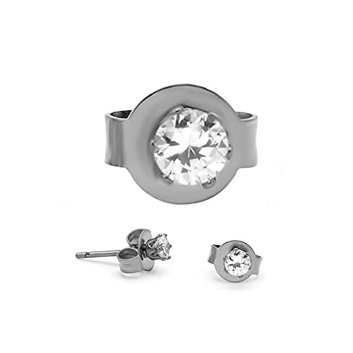 BEBERLINI Stud Earrings Round Cubic Zirconia Push Back Silver Stainless Steel CZ Ear Piercing Jewelry for Women Men 3 mm
