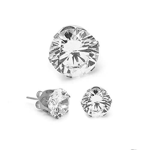 BEBERLINI Stud Earrings Round Cubic Zirconia Push Back Silver Stainless Steel CZ Ear Piercing Jewelry for Women Men 10 mm BEBERLINI Stud Earrings Round Cubic Zirconia Push Back Silver Stainless Steel CZ Ear Piercing Jewelry for Women Men 10 mm