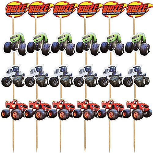 24PCS Blaze and the Monster Machine Cupcake Toppers Party Favors, Monster Truck Party Supplies Monster Car Cake Topper Set for kids Birthday Cake Decorations