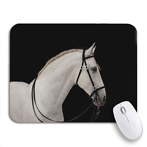 Adowyee Gaming Mouse Pad Horse White Andalusian Stallion Black Head Western Bridle Animal 9.5"x7.9" Nonslip Rubber Backing Computer Mousepad for Notebooks Mouse Mats