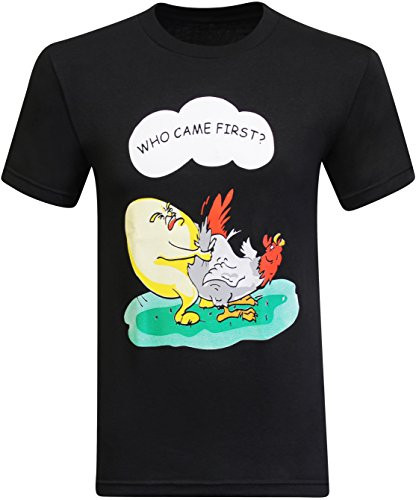 tees geek Who Came First Chicken Egg Funny Men's T-Shirt - -Small- - Black