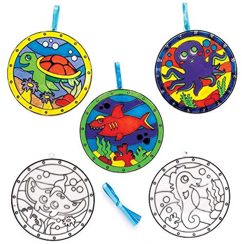 Baker Ross FE241 Sealife Suncatcher Craft - Pack of 6, Stained Glass Effect for Kids to Decorate and Display for Arts and Craft Activities Baker Ross FE241 Sealife Suncatcher Craft - Pack of 6, Stained Glass Effect for Kids to Decorate and Display for Arts and Craft Activities