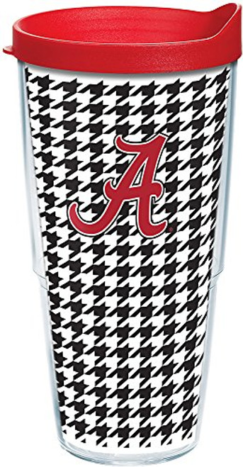 Tervis 1082468 Alabama Crimson Tide Houndstooth Tumbler with Wrap and Red Lid 24oz, Clear Tervis 1082468 Alabama Crimson Tide Houndstooth Tumbler with Wrap and Red Lid 24oz, Clear