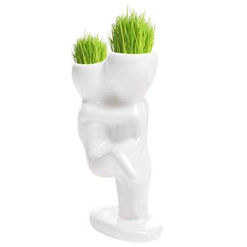 Ceramic Plant Pot with 3 Artificial Succulent Plants Creative Human Shaped Small Flower Pots Tiny People Head Human Plant Pots Mini Plant Planters for Desktop Usage Home Decoration White