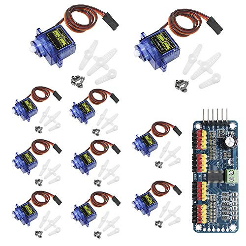 KeeYees 10pcs SG90 9G Micro Servo Motor with PCA9685 16 Channel 12 Bit PWM Servo Motor Driver IIC Module for Arduino Raspberry Pi RC Robot Arm Helicopter Airplane Remote Control