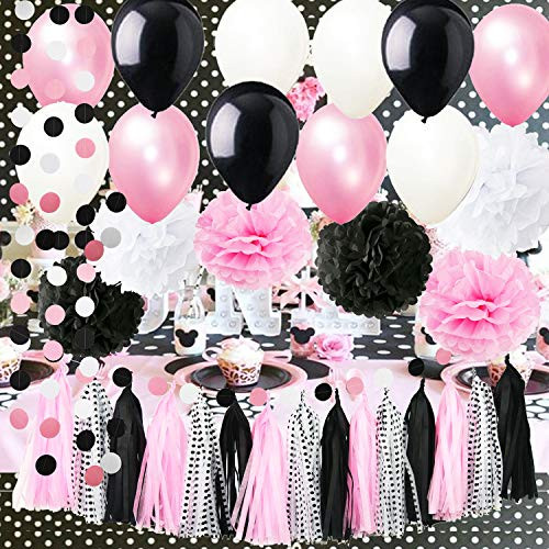 Minnie Mouse Party Supplies Minnie Mouse Birthday Party Decorations Polka Dot Tassel Garland Tissue Pom Pom White Pink White Polka Dot Ballons Mickey Minnie Mouse Party Decorations