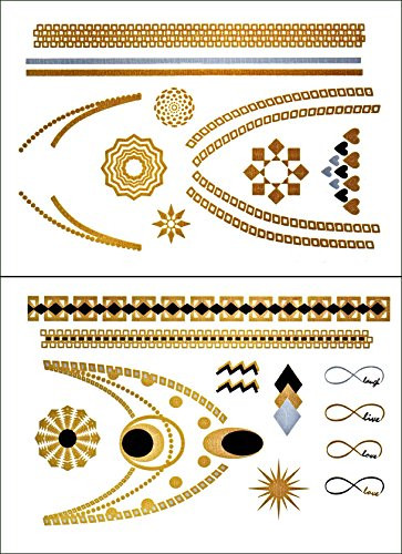 Temporary Tattoo Jewelry, Flash Tattoo, Jewelry Temporary Tattoo, Metallic Silver Tattoo, Metallic Gold Tattoo, Metallic Jewelry Temporary Tattoos - 2 Sheets
