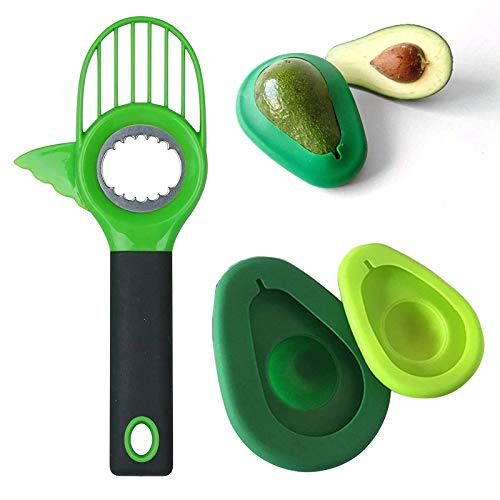 Avocado Slicer Multifunctional 3-in-1, Cutter Peeler Fruit Tool with Saver Keeper, Pit Remover Avocado Dragon Splitter Pitter -Set of 3- -Avocado Slicer Green-