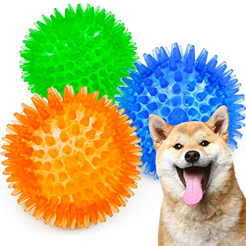 Squeaky Balls for Dogs Small, Fetch Balls for Dogs Rubber 6 Pack Bright Colors TPR Puppy Toys Dog Toy Balls Dog Squeaky Toys Spike Ball Dog Chew Toys for Small -Set of 3, Multi-
