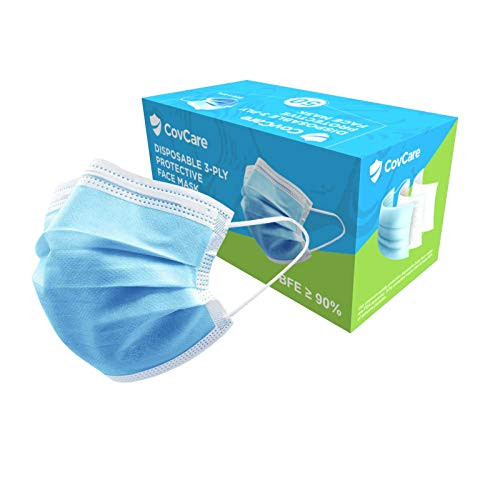 CovCare Disposable 3-Ply Face Mask, 50 Pack | Class 1|  plus90 percent Filtration | Blue Face Mask |Earloop Face Masks | Elastic Earloop | Protective Face Mask | Breathable Disposable Face Mask |50 Pcs