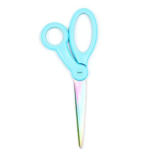 Yoobi Adult Scissors Blue Oil Slick Design on Blade | Comfortable Light Blue Handle | 8" Stainless Steel Blade | School, Office  and  Crafting