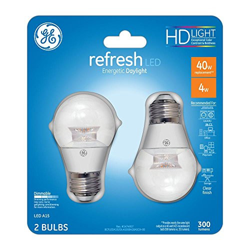 GE Refresh 40w Equivalent Daylight -5000k- Energetic High Definition A15 Clear Dimmable LED Light Bulb -2-PACK-
