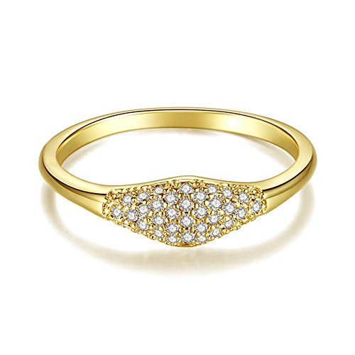 HOBT Dome Cubic Zirconia Ring 14K Gold Plated High Polished Statement Ring with Micro Paved CZ for Women Size 6