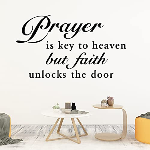 Bible Verse Wall Stickers Vinyl Art Wall Mural Decor Church Christian Prayer Jesus Biblical Scripture Sayings Decal Prayer is Key to Heaven but Faith Unlocks The Door -21''x12''-