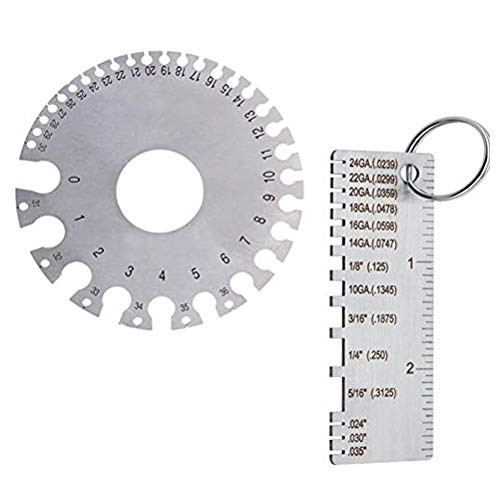 BUYGOO 2 Pack Stainless Steel Welding Gauge, Metal Welding Gage Plated Size Inspection Tool, Wire Sizes Thickness Gauge  plus Round Dual-Sided Wire Cable Sheet Gage Standard Thickness Metal Gauge
