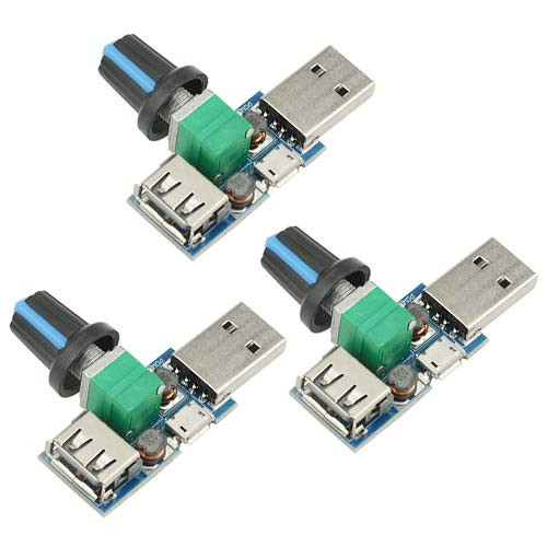 XINGYHENG 3Pcs 5W Mini USB Fan Air Volume Speed Stepless?Governor Module USB Speed Controller DC 5V USB Male input DC4-12V to 2.5-8V and Speed Control Knob with Switch Function