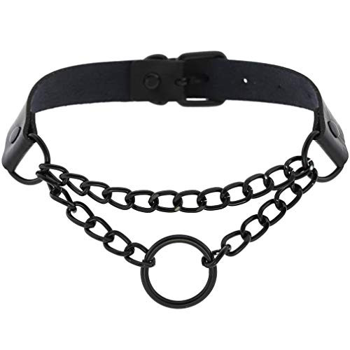 Women PU Leather Sexy Punk Choker Necklace Goth Choker Collar Waist Belt Gothic Harness Body Caged -Black with black O- Women PU Leather Sexy Punk Choker Necklace Goth Choker Collar Waist Belt Gothic Harness Body Caged -Black with black O-