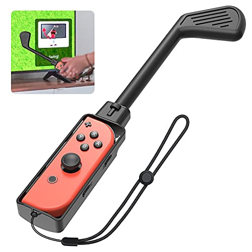 Golf Club for Mario Golf: Super Rush - Nintendo Switch Joy-Con Controller, 2021 Newest Switch Golf Game Handgrip Gaming Accessories for Nintendo Switch Joy-Con with Hand Straps, 1 Pack, Black