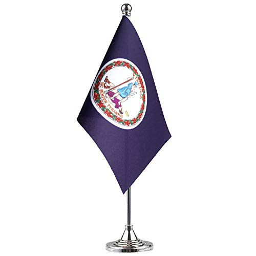 GentleGirl.USA Virginia State Flag Virginians VA Flag, Small Mini Virginia State Flag Desk Flag Stick Office Table Flag on Stand Base,Festival Events Celebration Decoration,Desk Home Decoration