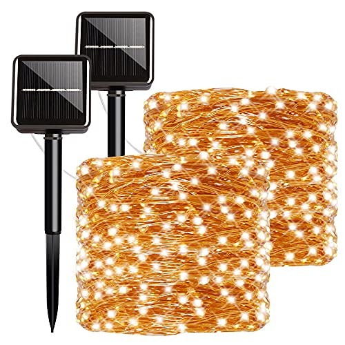 Outdoor Solar Powered String Lights Warm White, Super Bright Solar Fairy Lights with 8 Lighting Modes Waterproof Decoration Lights for Garden Backyard Party Patio Furniture, 50 LED 17Ft - 2 Pack