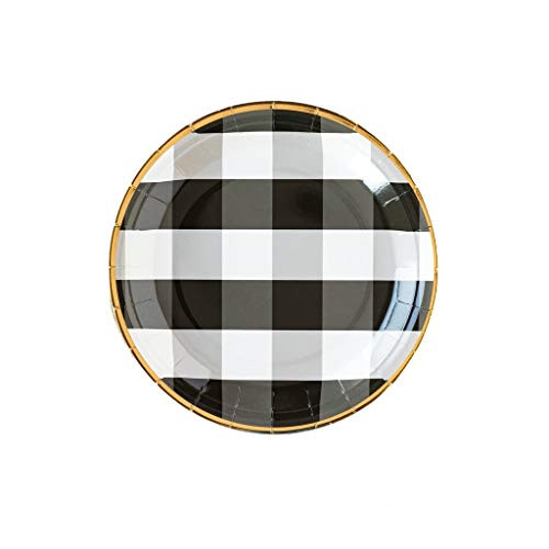 Rustic Wedding Decorations Paper Plates Dinner Plates Buffalo Plaid Modern Farmhouse Decor Black Party Decorations Disposable Plates 9" Round Pk 24