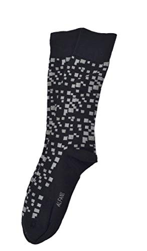 Alfani Alfatech Men's Check Printed Socks Multi One Pair Shoe Size 7-12 Sock Size 10-13 Black Silver