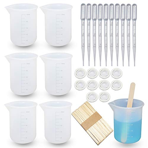 51 Pieces Resin Mixing Cups Kit Including 100ml Silicone Measuring Cups Dropping Pipettes Wood Stir Sticks Finger Cots for Epoxy Resin Casting Jewelry Making