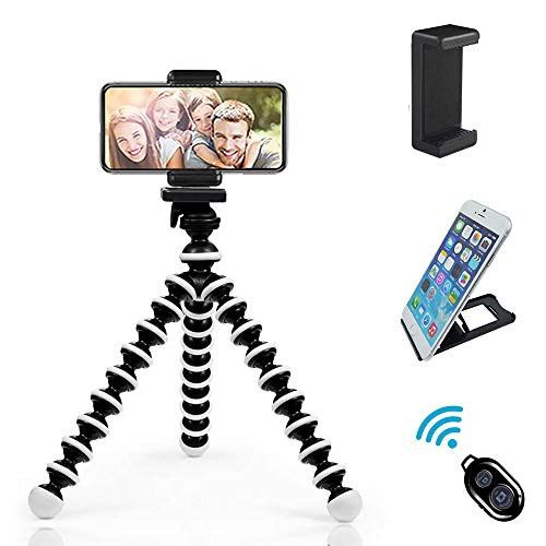 Jiraiya Portable and Flexible Adjustable Cell Phone Tripod Stand,Tripod for iPhone,Cellphone,Smartphone,Cameras,with Mobile Phone Holder Clip and Remote Shutter-Big Tripod