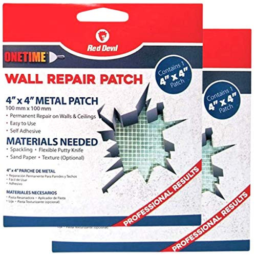 Red Devil ONETIME Wall Repair Patch, Self Adhesive Galvanized Rust-Proof Steel Wall Repair Patch kit - Size: 4 x 4 inches, Pack of 2