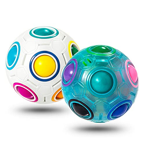 Vdealen Rainbow Puzzle Ball, Fidget Ball Puzzle Game Fun Stress Reliever Magic Ball Brain Teaser Fidget Toy for Children Teens  and  Adults-2 Pack
