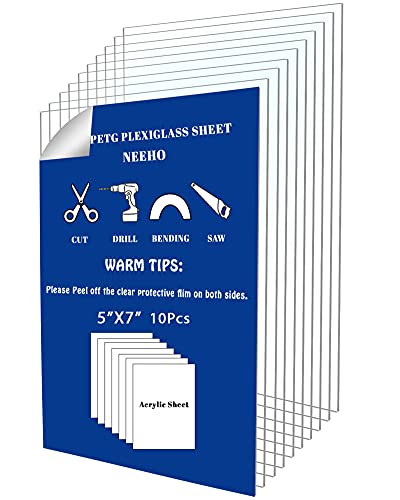 Neeho 10 Pcs 5x7" Plexiglass Sheets 0.04" Thick Transparent PETG Acrylic Sheet, Clear Plexiglass Panels with Protective Film for Crafting Projects, Picture Frames