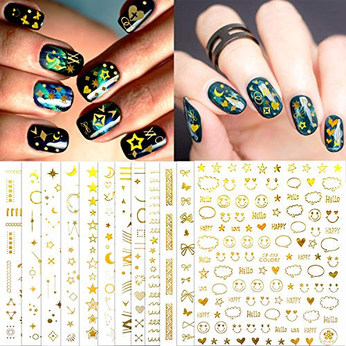 12 Sheets 3D Gold Nail Art Stickers,Self-Adhesive Nail Stickers, Luxury Design Nail Decals Mixed Pattern Metallic Nail Arts,Laser Moon Star Smiling Face Design Nail Decorations for Nail Manicure 12 Sheets 3D Gold Nail Art Stickers,Self-Adhesive Nail Stickers, Luxury Design Nail Decals Mixed Pattern Metallic Nail Arts,Laser Moon Star Smiling Face Design Nail Decorations for Nail Manicure