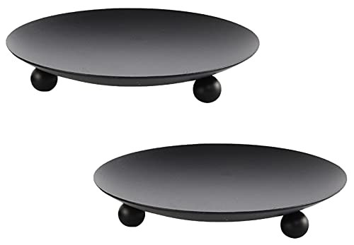 SmallDot [Set of 2- Iron Plate Candle Holder, Decorative Iron Pillar Candle Plate, Pedestal Candle Stand