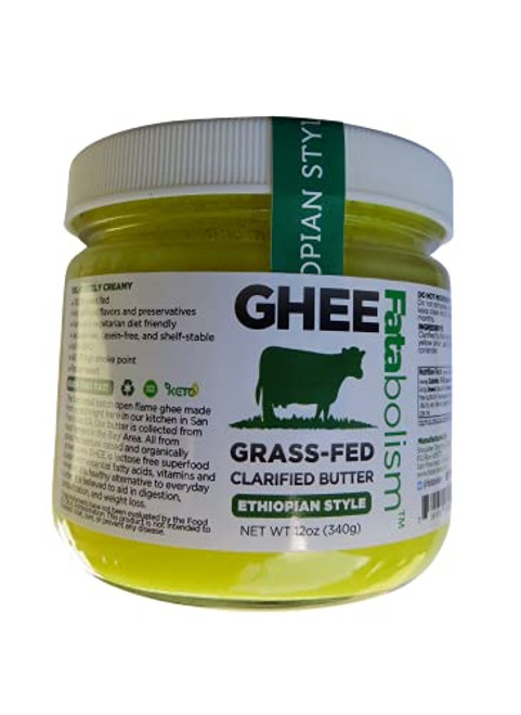 GHEE - Grass Fed Ethiopian Style Cooking Ghee - Clarified Butter, hand made, Keto, Pasture Raised, Non-GMO, Lactose and Casein Free, 12 oz