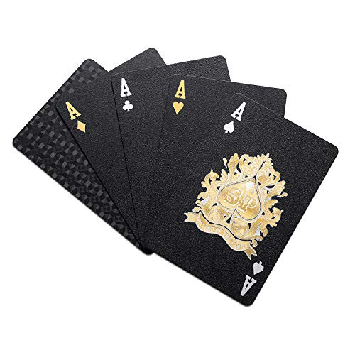 EAY Deck of Cards Waterproof Black Playing Cards Poker Cards Plastic Playing Cards Gilding Black Playing Cards Black Gilding Use for Party and Game