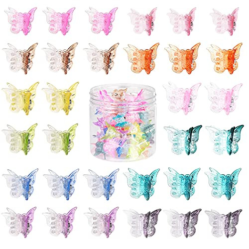 50 Pieces Butterfly Hair Clips Jelly Color Mini Hair Clips, Beautiful Butterfly Hair Clips, Hair Accessories for Women and Girls with Box Packaged, 12 Assorted Gradient Colors