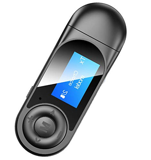 Bluetooth Transmitter Receiver, 2-in-1 Wireless Bluetooth Transmitter Receiver with LCD Display, Wireless Audio Adapter 3.5mm Bluetooth Transmitter, for PC,TV,Wired Speaker,Headphones and Car -Black-