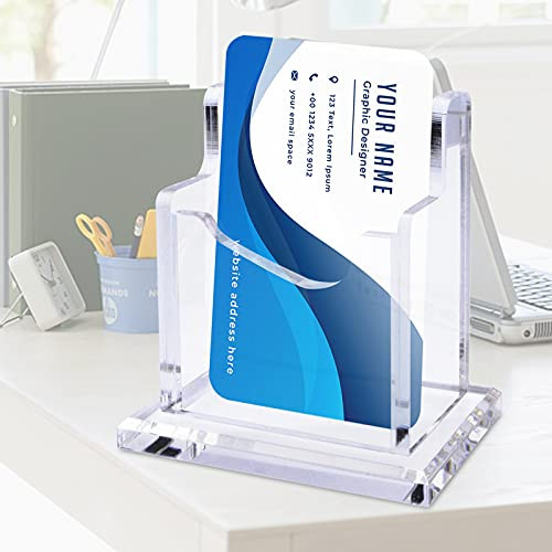Clear Acrylic Vertical Business Card Holder Desk, Desk Business Cards Display Holder, Desktop Office Business Card Organizer Stand Personalized Holder Rack Card Holder for Women and Men