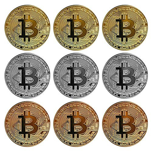 9Pcs Bitcoin - Gold Silver and Bronze Physical Bitcoin Coin Blockchain Cryptocurrency in Protective Collectable Gift, Featuring Original Commemorative Tokens, Chase Coin, BTC Cryptocurrency